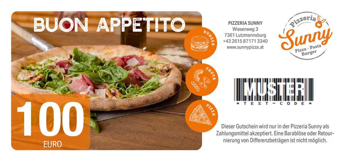 Pizzeria Wertgutschein 100 Euro