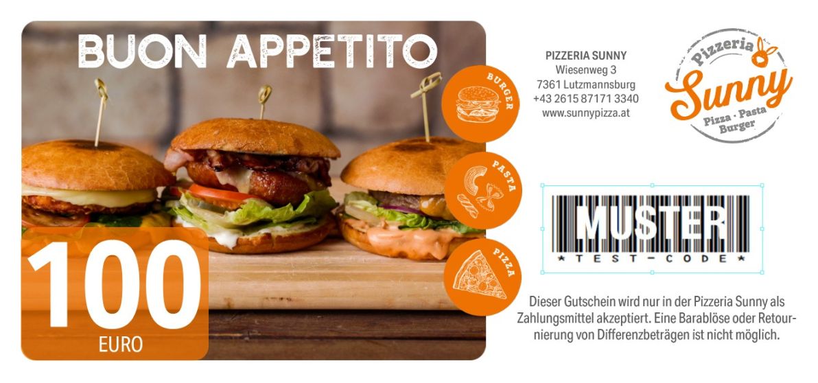 Pizzeria Wertgutschein 100 Euro
