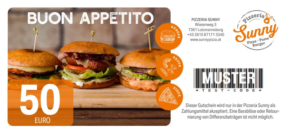 Pizzeria Wertgutschein 50 Euro