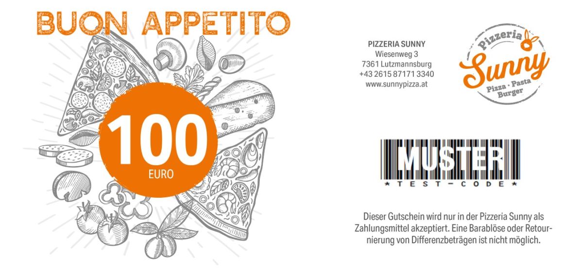 Pizzeria Wertgutschein 100 Euro