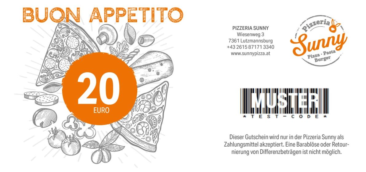 Pizzeria Wertgutschein 20 Euro