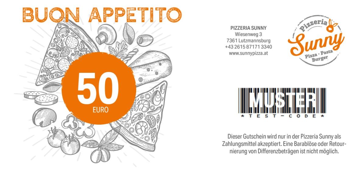 Pizzeria Wertgutschein 50 Euro